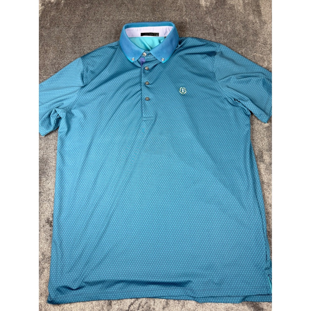 Greyson Clothiers Memorial Tournamenr Mens Large Teal Geometric Golf Polo